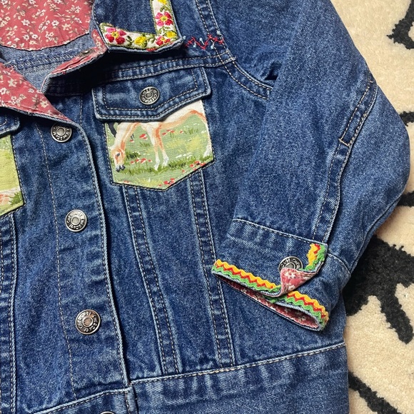 Unique Baby 18 Month Horse Theme Jean Jacket Button Front Colorful Trim - Picture 4 of 9